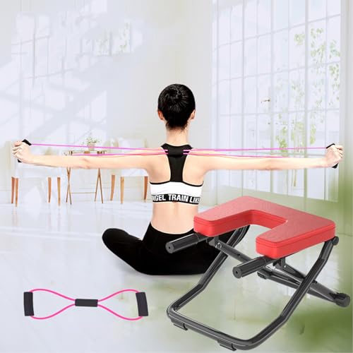 Yoga Taburete Pie, Taburete Plegable Yoga para Casa Y Gimnasio Cojín De Acero De PU Accesorios Yoga Accesorios De Fitness con Banda EláStica De Yoga Capacidad Carga 200kg Fitness Relajación