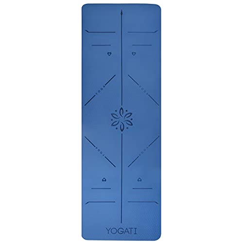 YOGATI Esterilla Yoga con Correa. Esterilla Yoga Antideslizante. Esterilla Fitness Ideal para Gym o casa. Esterilla Pilates Gruesa. Esterilla Deporte para Mujeres y Hombres. Yoga Mat. (Azul)