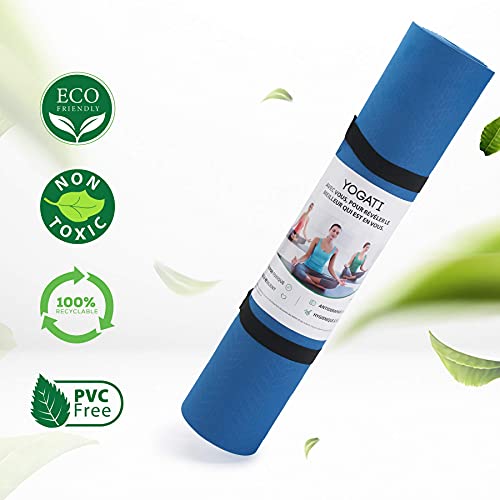 YOGATI Esterilla Yoga con Correa. Esterilla Yoga Antideslizante. Esterilla Fitness Ideal para Gym o casa. Esterilla Pilates Gruesa. Esterilla Deporte para Mujeres y Hombres. Yoga Mat. (Azul)