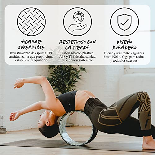 Yogi-Bare Rueda de Yoga Antideslizante Corcho de 33 cm para estiramientos - Mejora Tus Movimientos y Rojouce la tensión - Contribuye a un Mayor Equilibrio y flexibilidad - Palm Tree