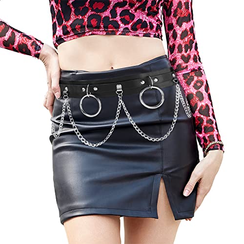 Yogopro Cinturón de Cadena para Mujer Cinturón Punk de Cuero PU en Capas Cinturón ajustable Cadena para el cuerpo Falda Gótica Negra Cinturón para Fiesta Festival de Música