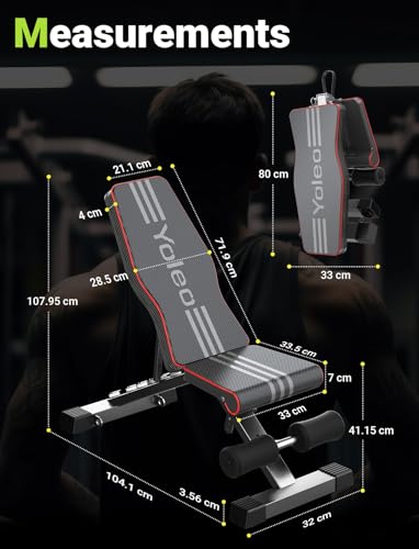 YOLEO Banco de Pesas Ajustable Utilidad Plegable, de Entrenamiento de Cuerpo Completo Inclinación Decline Levantamiento Plano, Press, para Ejercicios de Gimnasio en casa (Negro)