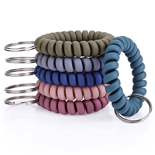 Yolev 6 Colores Llavero Espiral de Muñeca para Llaves Resorte de Plástico Bobina Espiral Elástica Transparente Llavero Muñequera de Pulsera de Resorte Estirable