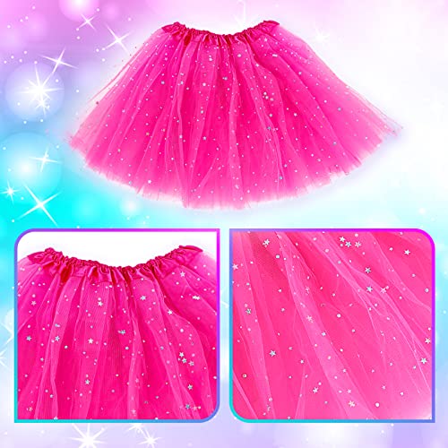 Yolev Tutu para Mujer Falda de Tul de 3 Capas con Estrellas de Lentejuelas Adulto Adolescente Tutu Retro 80s Fiesta Halloween Carnaval Disfraz (Rosa)