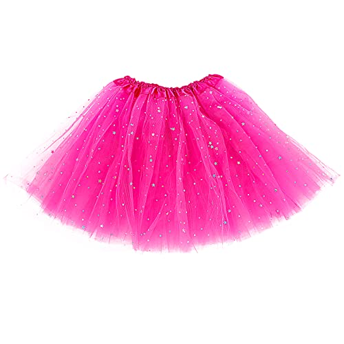 Yolev Tutu para Mujer Falda de Tul de 3 Capas con Estrellas de Lentejuelas Adulto Adolescente Tutu Retro 80s Fiesta Halloween Carnaval Disfraz (Rosa)