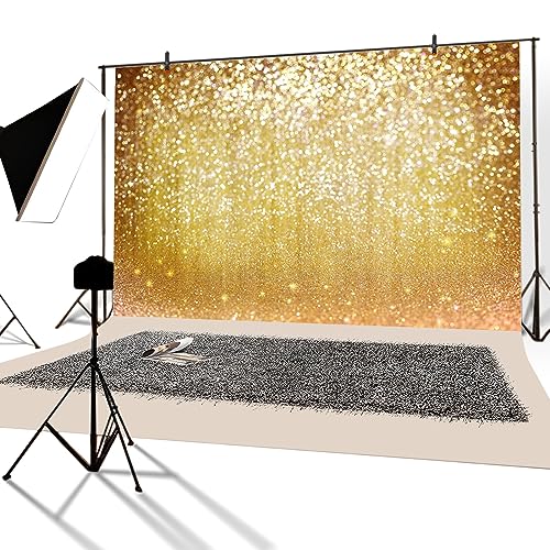 YongFoto 3x2m Vinilo Fondo de fotografía Bokeh de Oro de Fondo Lentejuelas Glitter Spots Luz Brillante Telón de Fondo Fotografía Fiesta cumpleaños Boda Estudio de Foto Fondos fotográficos