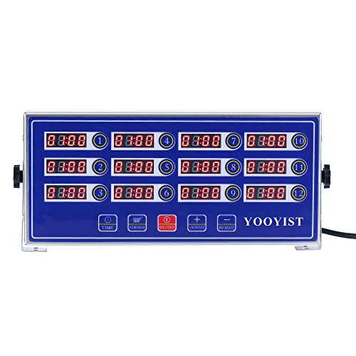 YOOYIST Temporizadores de Cocina de 12 Canales Reloj de Cocina para Restaurantes Comerciales Cronometro Digital Profesional Pantallas LED Fuertes Sirenas Volumen Regulable Función recordatorio