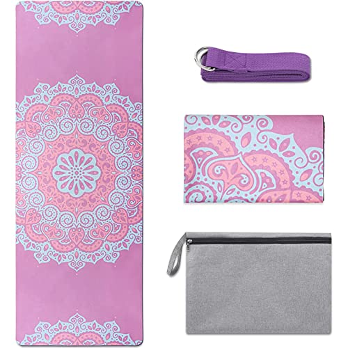 YOSHAWN Esterilla Yoga—1MM Yoga Mat Colchoneta 1,3KG Plegable Viaje Delgada, Esterilla de Yoga con Bolsa Yoga y Correa Yoga, Portátil Esterilla Gamuza de Imitación para Pilates Al Aire Libre (Rosa)