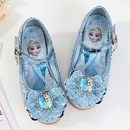 YOSICIL Disfraz Princesa Zapatos Frozen Elsa Zapatos de Lentejuelas Antideslizante Niñas Zapatos de Tacón Velcro Zapatillas de Baile para Vestir Fiesta Cumpleaños Boda Infantil 3-14 Años,Azul 25