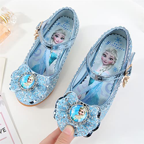 YOSICIL Disfraz Princesa Zapatos Frozen Elsa Zapatos de Lentejuelas Antideslizante Niñas Zapatos de Tacón Velcro Zapatillas de Baile para Vestir Fiesta Cumpleaños Boda Infantil 3-14 Años,Azul 25