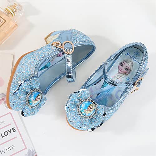 YOSICIL Disfraz Princesa Zapatos Frozen Elsa Zapatos de Lentejuelas Antideslizante Niñas Zapatos de Tacón Velcro Zapatillas de Baile para Vestir Fiesta Cumpleaños Boda Infantil 3-14 Años,Azul 25