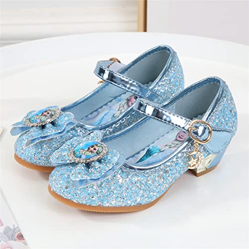 YOSICIL Disfraz Princesa Zapatos Frozen Elsa Zapatos de Lentejuelas Antideslizante Niñas Zapatos de Tacón Velcro Zapatillas de Baile para Vestir Fiesta Cumpleaños Boda Infantil 3-14 Años,Azul 25