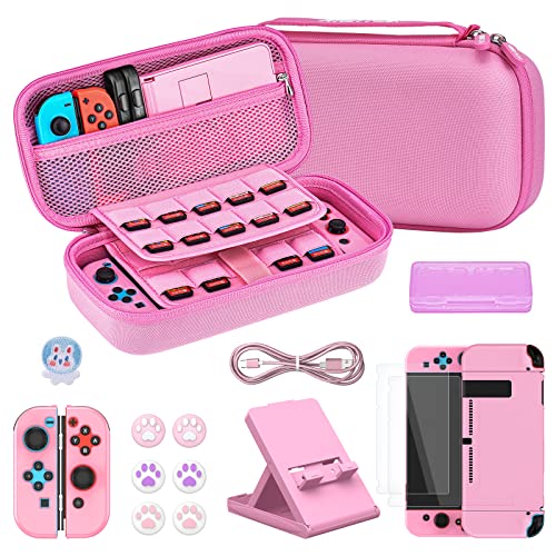 Younik Paquete de Accesorios para Switch, 16 en 1 Kit de Accesorios Incluye una Funda de Transporte para la Switch, Funda Protectora para la Consola y J-con, una Funda para Juegos de la Switch