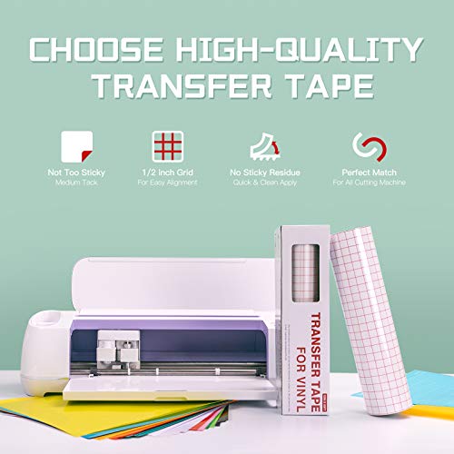 YRYM HT Rollo de cinta de papel de transferencia de vinilo transparente 12 x 50 pies con rejilla de alineación para Silhouette Cameo vinilo adhesivo Cricut para calcomanías señales ventanas pegatinas