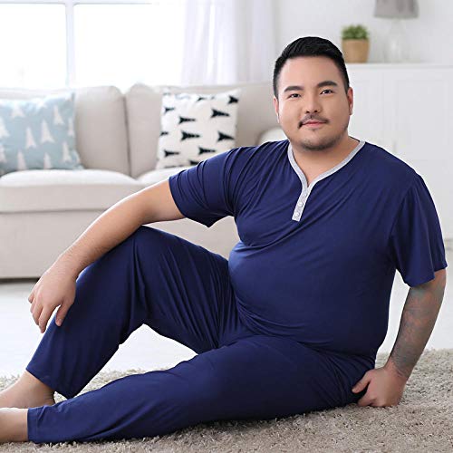 YTFZ Pijama Fino de Talla Grande para Hombre de Verano, pantalón de Manga Corta de Modal, más Gordo para Aumentar el Traje de Servicio a Domicilio-Royal Blue