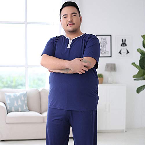 YTFZ Pijama Fino de Talla Grande para Hombre de Verano, pantalón de Manga Corta de Modal, más Gordo para Aumentar el Traje de Servicio a Domicilio-Royal Blue