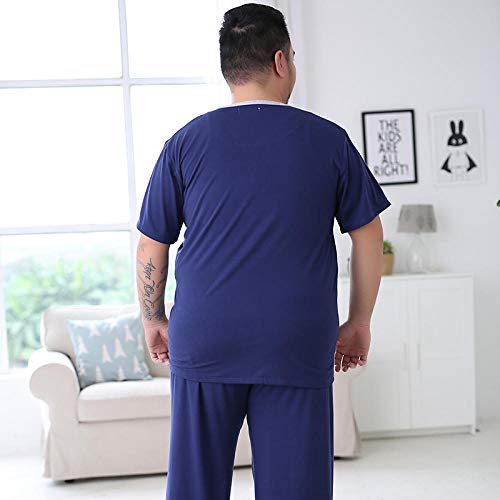 YTFZ Pijama Fino de Talla Grande para Hombre de Verano, pantalón de Manga Corta de Modal, más Gordo para Aumentar el Traje de Servicio a Domicilio-Royal Blue