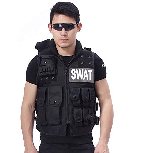 Yuepin Chaleco Táctico, Ultraligero Chaleco de Airsoft Al Aire Libre Respirable Chaleco de Entrenamiento Poliéster Cifrado 600D Chaleco de Combate (Negro-2, M)