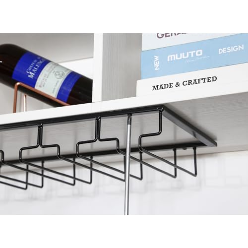 YunNasi 2 Piezas 5 Filas Soportes para Copas de Vino de Metal Organizador Mantener los Vasos Secos Debajo del Gabinete con Tornillos para Bar Restaurante Cocina, Negro