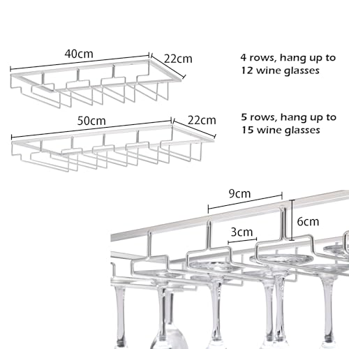 YunNasi 2 Piezas 5 Filas Soportes para Copas de Vino de Metal Organizador Mantener los Vasos Secos Debajo del Gabinete con Tornillos para Bar Restaurante Cocina, Negro