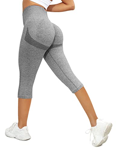 Yuson Girl Mallas Deporte Mujer Leggings Push Up 3/4 Capris Seamless Elásticos Pantalón Deportivas Cintura Alta para Mallaspara Running Training Fitness Estiramiento Yoga y Pilates(Gris, S)