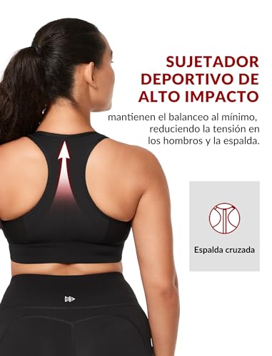 Yvette Sujetador Deportivo para Mujer, sujeción Fuerte, Cierre Frontal, Cuello Alto, Pechos Grandes para Fitness, Yoga, Correr