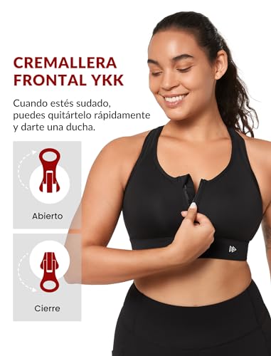 Yvette Sujetador Deportivo para Mujer, sujeción Fuerte, Cierre Frontal, Cuello Alto, Pechos Grandes para Fitness, Yoga, Correr