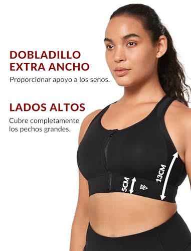 Yvette Sujetador Deportivo para Mujer, sujeción Fuerte, Cierre Frontal, Cuello Alto, Pechos Grandes para Fitness, Yoga, Correr