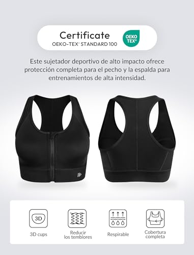 Yvette Sujetador Deportivo para Mujer, sujeción Fuerte, Cierre Frontal, Cuello Alto, Pechos Grandes para Fitness, Yoga, Correr