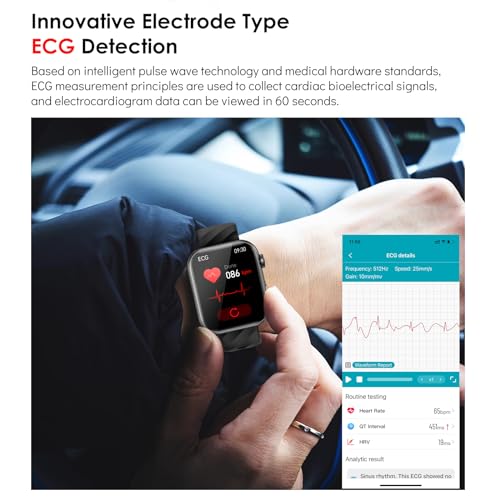 YYKY 1.96" Smartwatch Hombre Mujer [Prueba de ECG] Diabético Reloj de Glucosa en la sangre [Puede llamar] Temperatura/SpO2/Glucemia/Presión arterial/Impermeabil IP68 Watch, para Android iOS