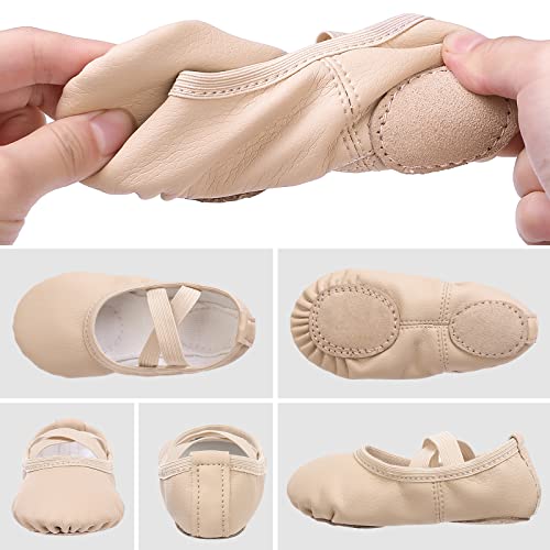 Zapatillas de ballet para niñas, zapatillas de ballet, gimnasia, zapatos de baile, suela de piel para niños y adultos, EU20-40, beige, 26 EU