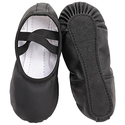 Zapatillas de Danza Cuero Zapatos de Ballet Suela de Cuero Entera para Niña y Mujer Adultos Tallas 22-40-negro 29