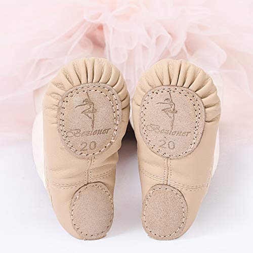 Zapatillas de Danza Cuero Zapatos Media Punta de Ballet y Gimnasia para Niña y Mujer Beige 26