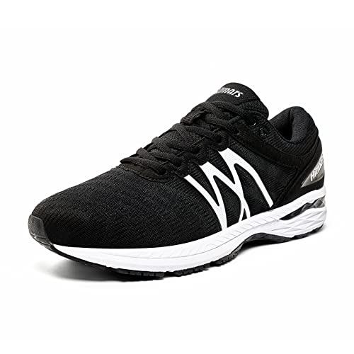 Zapatillas Running Hombre Mujer Zapatos Deportivos Correr Deporte Gimnasio Caminar Trail Running Ligeras Antideslizantes Transpirables Casual Zapatos Negro y Blanco 42 EU