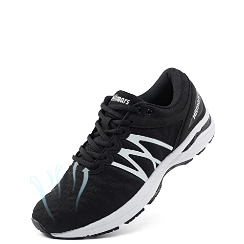 Zapatillas Running Hombre Mujer Zapatos Deportivos Correr Deporte Gimnasio Caminar Trail Running Ligeras Antideslizantes Transpirables Casual Zapatos Negro y Blanco 42 EU