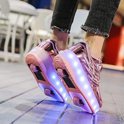 Zapatos con Ruedas Zapatillas con Dos Ruedas para niños y niña Led Luces Zapatillas con Ruedas Se Puede Bambas con Ruedas Carga con USB Automática Calzado de Skateboarding