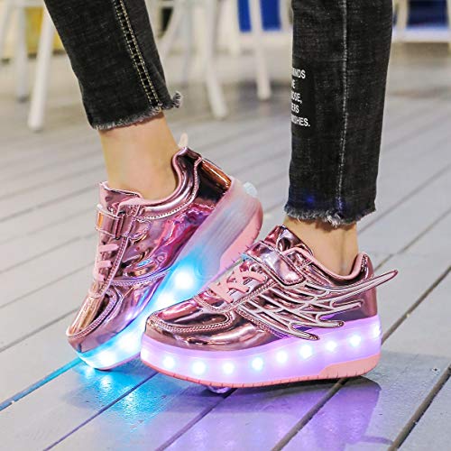 Zapatos con Ruedas Zapatillas con Dos Ruedas para niños y niña Led Luces Zapatillas con Ruedas Se Puede Bambas con Ruedas Carga con USB Automática Calzado de Skateboarding