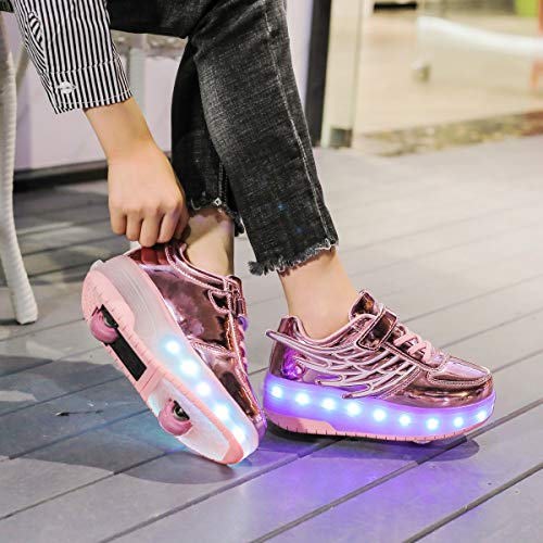 Zapatos con Ruedas Zapatillas con Dos Ruedas para niños y niña Led Luces Zapatillas con Ruedas Se Puede Bambas con Ruedas Carga con USB Automática Calzado de Skateboarding