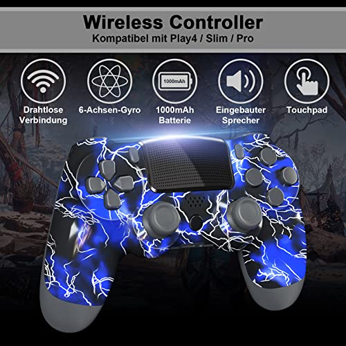 Zcity Mando PC, Mando Inalámbrico para PC, Controlador Inalámbrico Gamepad Doble Vibración para PC, Bluetooth Controller PC con Cable y Agarres para el Pulgar (Blue)