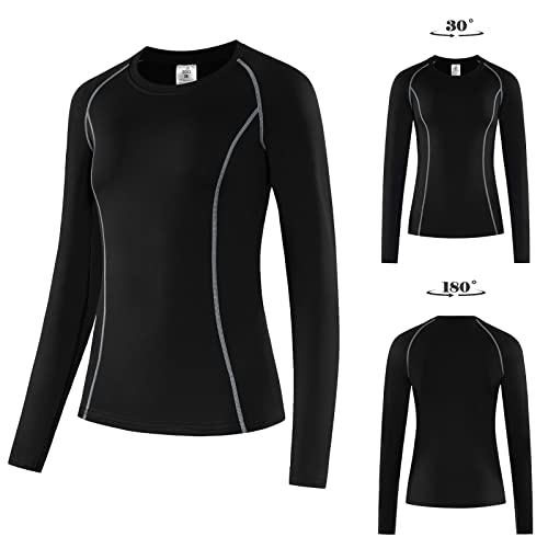 ZDQ Conjunto de Ropa Interior Térmica Mujer Elástico Manga Larga Funcional Camiseta Invierno Transpirable Termicos Pantalon de Running Esqui Negro 44