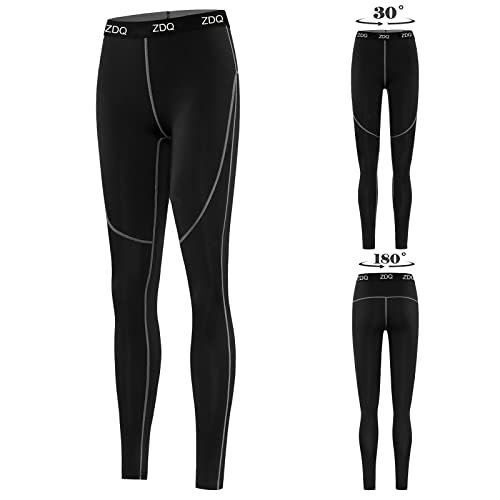 ZDQ Conjunto de Ropa Interior Térmica Mujer Elástico Manga Larga Funcional Camiseta Invierno Transpirable Termicos Pantalon de Running Esqui Negro 44