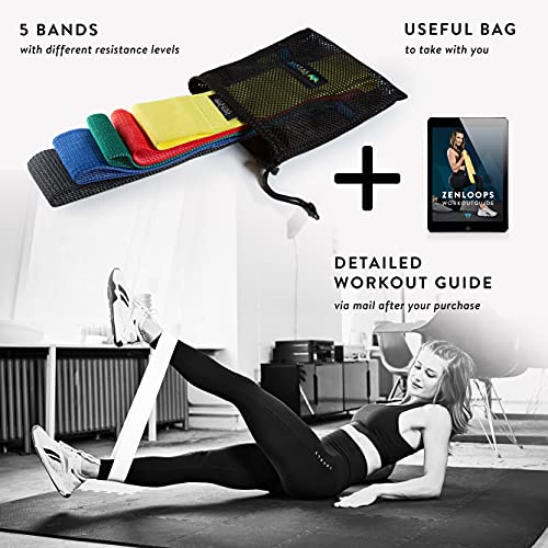 ZenLoops Bandas Fitness de Tela, 5 Bandas de Resistencia con Niveles de Resistencia, Bandas Elásticas para Brazos, Hombros, Piernas y Gluteos, Antideslizante, Incl. Guía de Entrenamiento, 5 Piezas