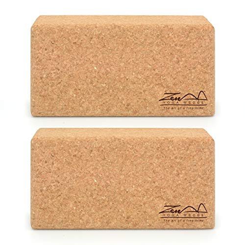 ZenYogaWedge Bloques de corcho para yoga (2 unidades, material 100% natural, material de primera calidad, ladrillos profesionales para clases de yoga, pilates, ejercicio en casa, fitness, agarre