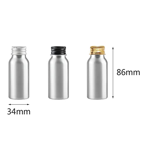 ZEOABSY 12 Piezas Vacías 50 ml Botella de Aluminio Plata con Tapón Rosca de Aluminio Negro Envase Cosmético Metálico para Champú, Loción Gel Aceite Esencial Hoteles Viaje