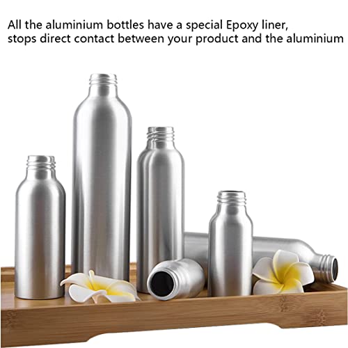 ZEOABSY 12 Piezas Vacías 50 ml Botella de Aluminio Plata con Tapón Rosca de Aluminio Negro Envase Cosmético Metálico para Champú, Loción Gel Aceite Esencial Hoteles Viaje