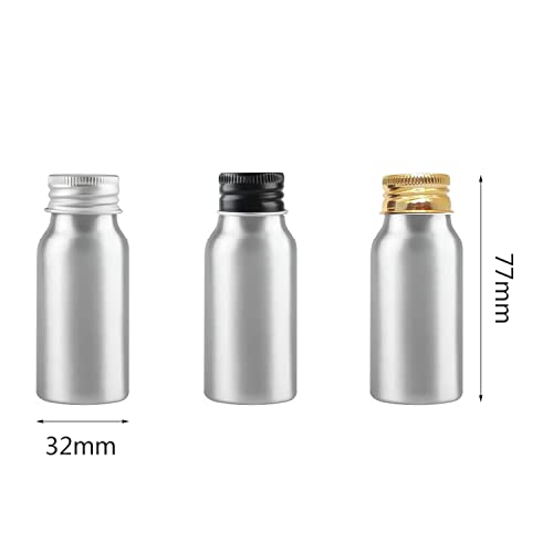 ZEOABSY 4 Piezas Vacías 30 ml Botella de Aluminio Plata con Tapón Rosca de Aluminio Negro Envase Cosmético Metálico para Champú, Loción Gel Aceite Esencial Hoteles Viaje