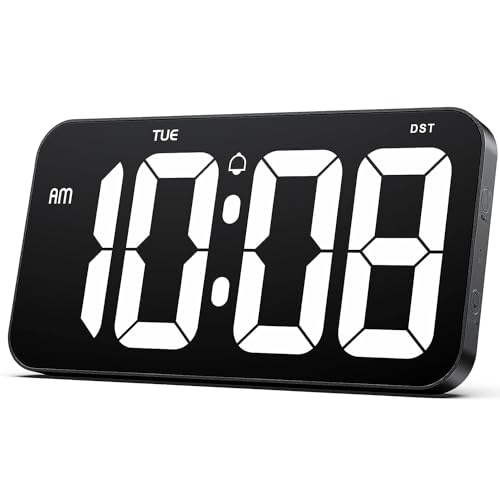 zerotop 10,8“ Reloj Digital Pared Grande LED Reloj Despertador Digital Reloj Digital Sobremesa con Alarma/Fecha/Día de la Semana, Reloj de Pared Palabra Grande, 5 Ajustar Brillo, DST (Blanco)