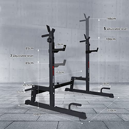 ZERRO Soporte Barra Pesas Estante Barra Pesas Soporte Sentadillas con Levantamiento Pesas Ajustable Carga MAX 120 KG, Soporte Pesas Ajustable 106-146cm