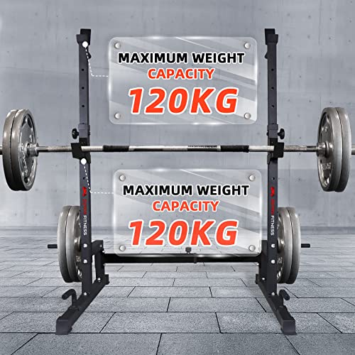 ZERRO Soporte Barra Pesas Estante Barra Pesas Soporte Sentadillas con Levantamiento Pesas Ajustable Carga MAX 120 KG, Soporte Pesas Ajustable 106-146cm