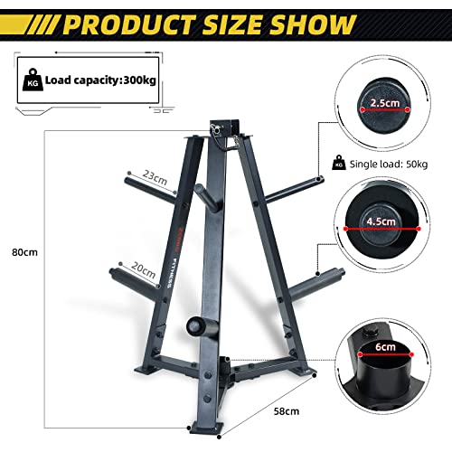 ZERRO Soporte múltiple para discos de pesas y barras con 6 barras de carga 300kg，Soporte para Barras olímpicas Rack，Agarres para Manguitos de 50 y 25mm